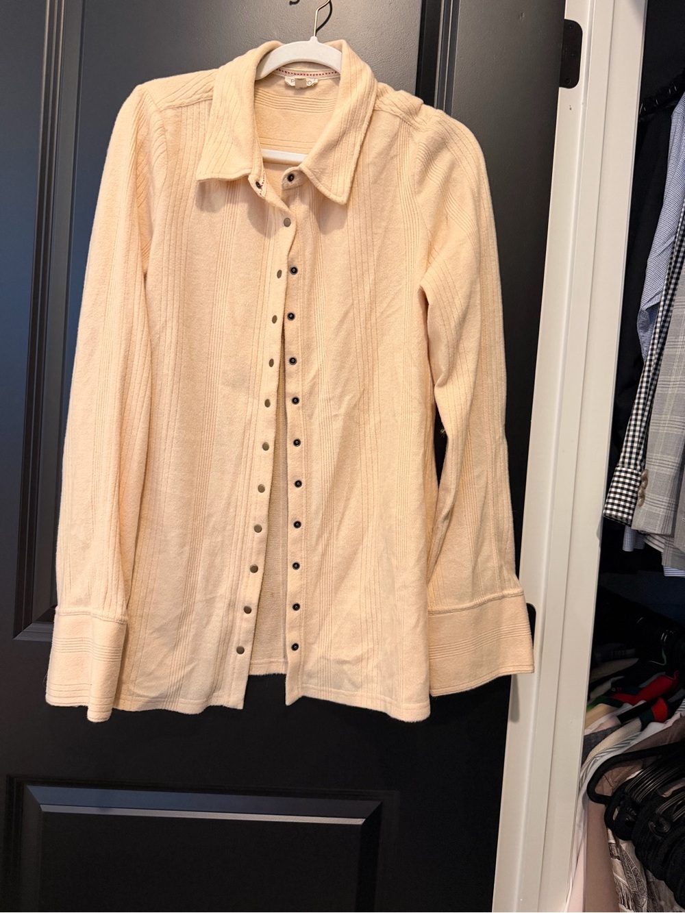 Casual Long-Sleeve Button-Down Shirt — Cream